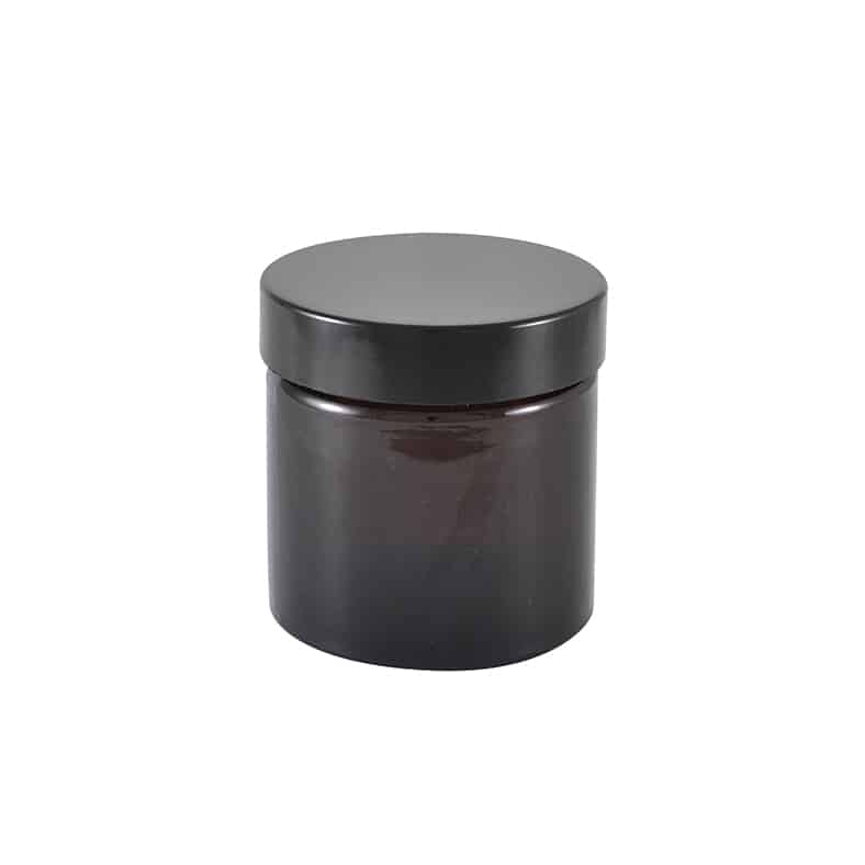 Glasskrukke brun 30 ml m/svart lokk