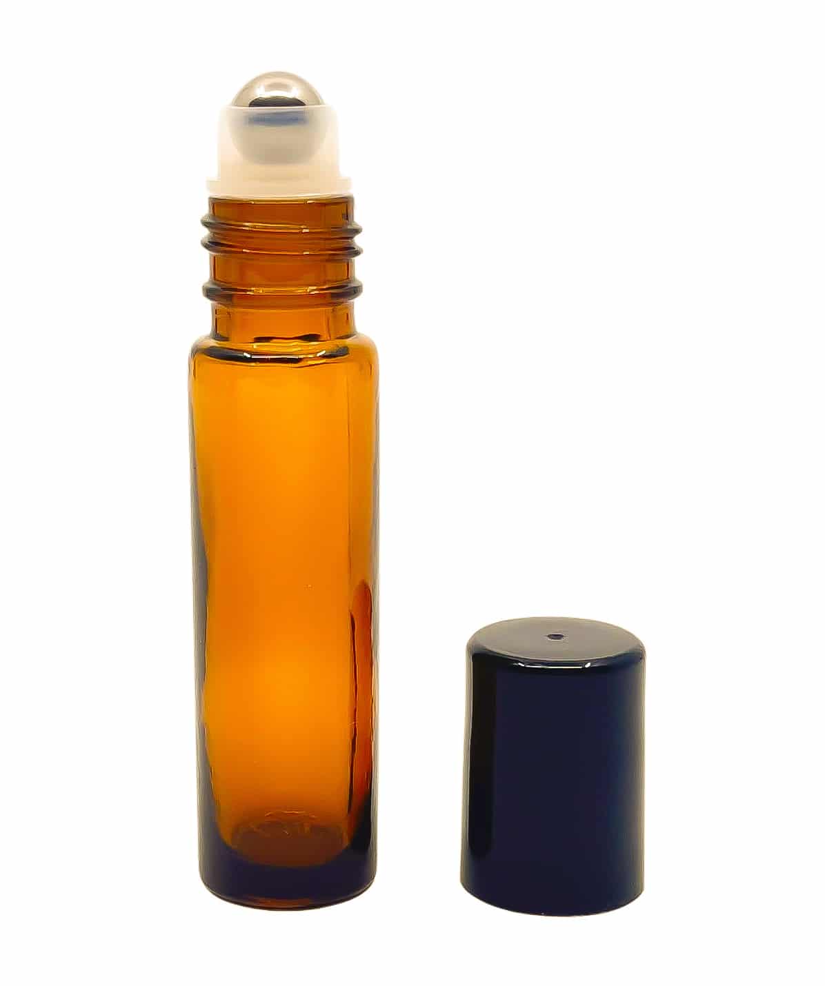 Glassflaske brun 10 ml ROLL ON m/ svart kapsel